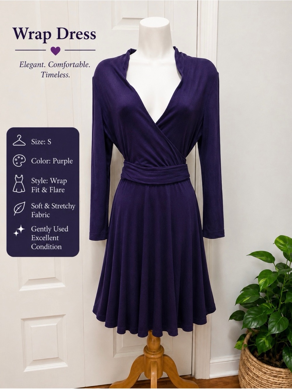 Banana Republic Purple Stretch faux wrap dress size small